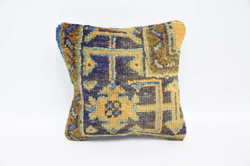 Vintage Kilim Pillow, Sofa Pillow Case, 12x12 Blue Pillow Cover, Kilim Cushion Sham, Vintage Pillow, Pillow Case, Retro Pillow Case - 1