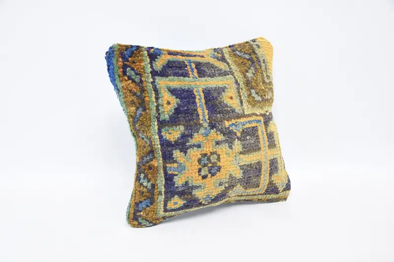 Vintage Kilim Pillow, Sofa Pillow Case, 12x12 Blue Pillow Cover, Kilim Cushion Sham, Vintage Pillow, Pillow Case, Retro Pillow Case - 3