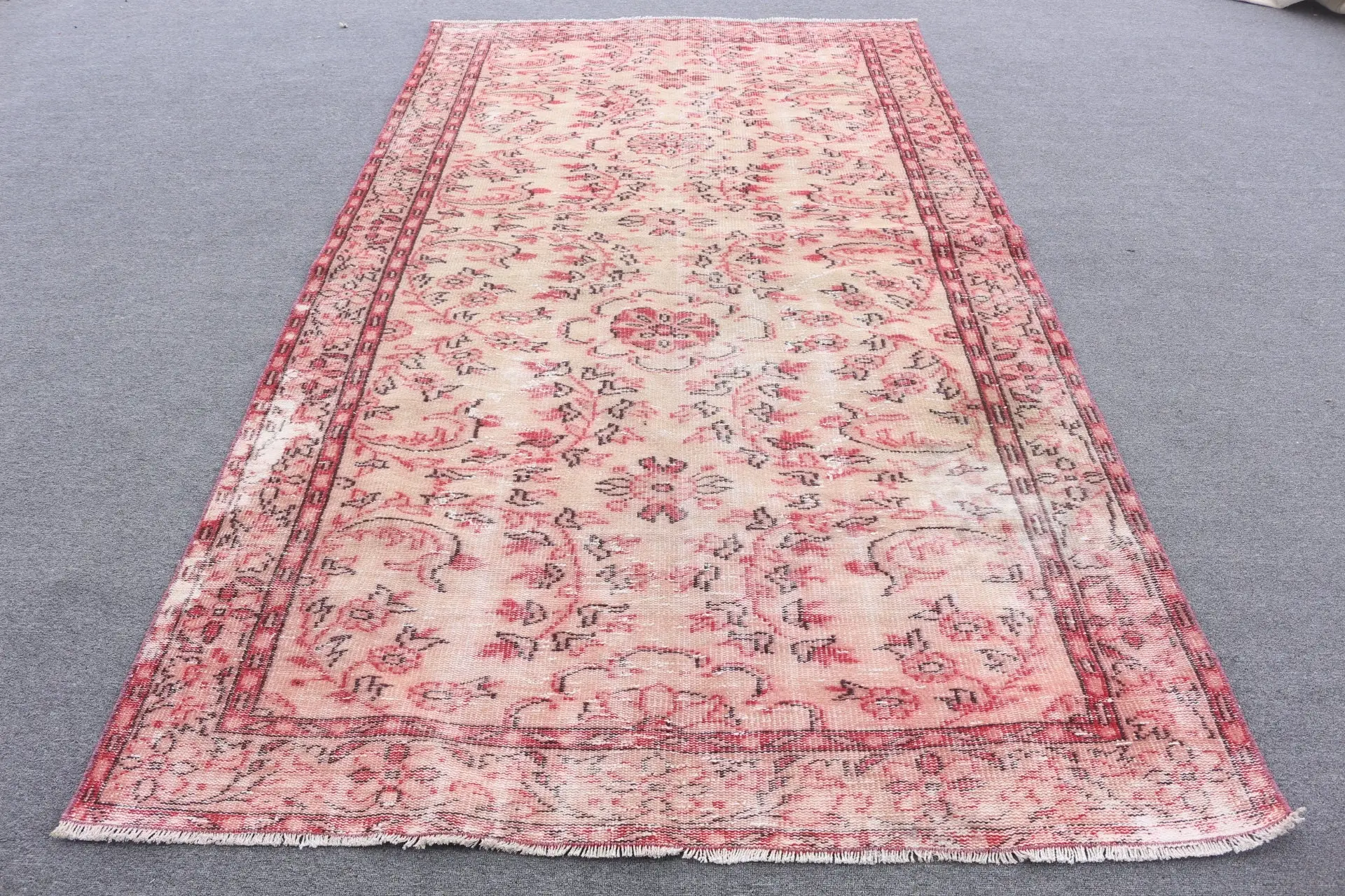 Alfombra vintage de 5,1x9,2 pies, alfombra turca grande, alfombra oriental roja - 1