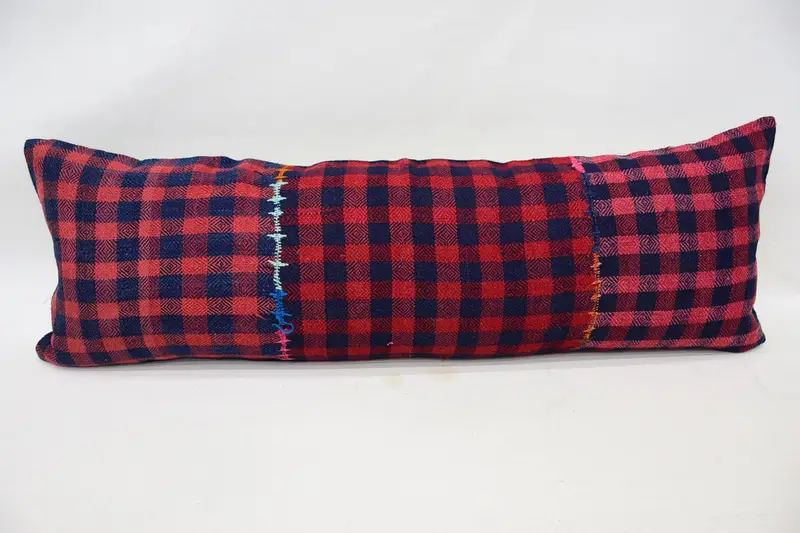 Turkish Striped Rectangle Cushion Case, Moroccan 16x48 inch Pink Halloween Gift Wool Pillow - 1