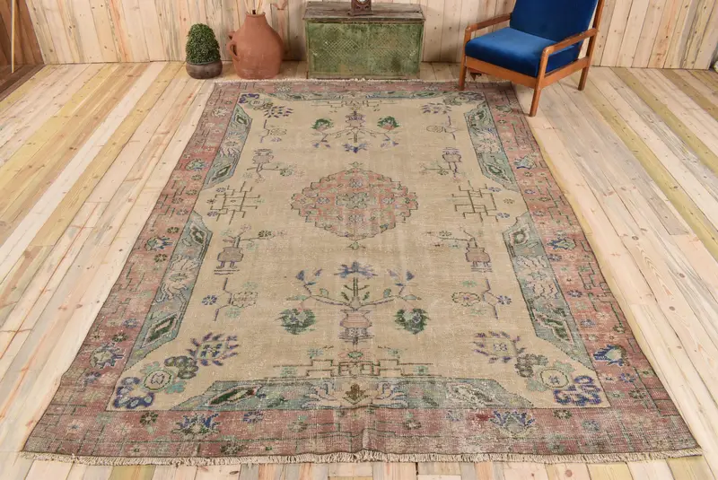 Bej ve Kırmızı Hayvan Baskılı Halı, 7,7x10,7 ft Şık Dekor