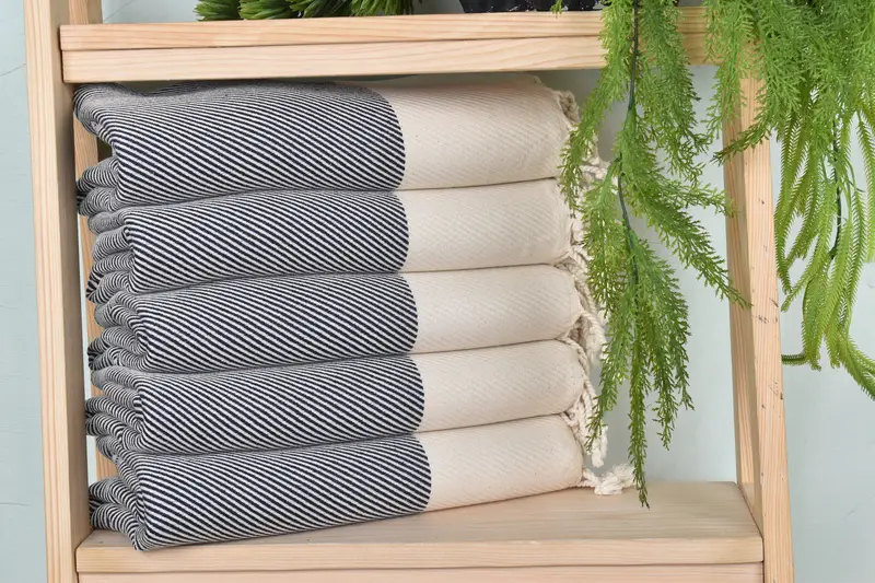 Bridal Shower Favors Navy Cotton Striped Towel, 40x71 Inches