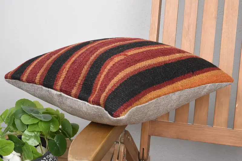 Kilim Pillow, Handmade Kilim Cushion, 16x16 Red Cushion, Vintage Kilim Pillow, Pillow Case, Authentic Cushion, Bolster Throw Pillow Cover - 6