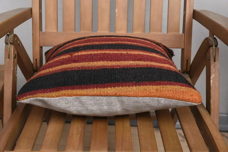 Kilim Pillow, Handmade Kilim Cushion, 16x16 Red Cushion, Vintage Kilim Pillow, Pillow Case, Authentic Cushion, Bolster Throw Pillow Cover - 4