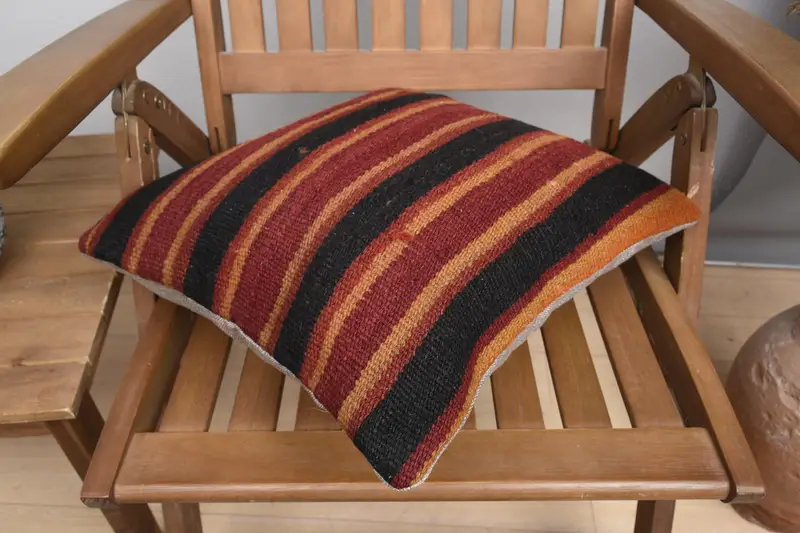 Kilim Pillow, Handmade Kilim Cushion, 16x16 Red Cushion, Vintage Kilim Pillow, Pillow Case, Authentic Cushion, Bolster Throw Pillow Cover - 5