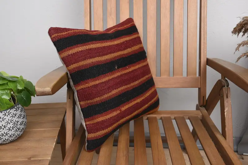 Kilim Pillow, Handmade Kilim Cushion, 16x16 Red Cushion, Vintage Kilim Pillow, Pillow Case, Authentic Cushion, Bolster Throw Pillow Cover - 2