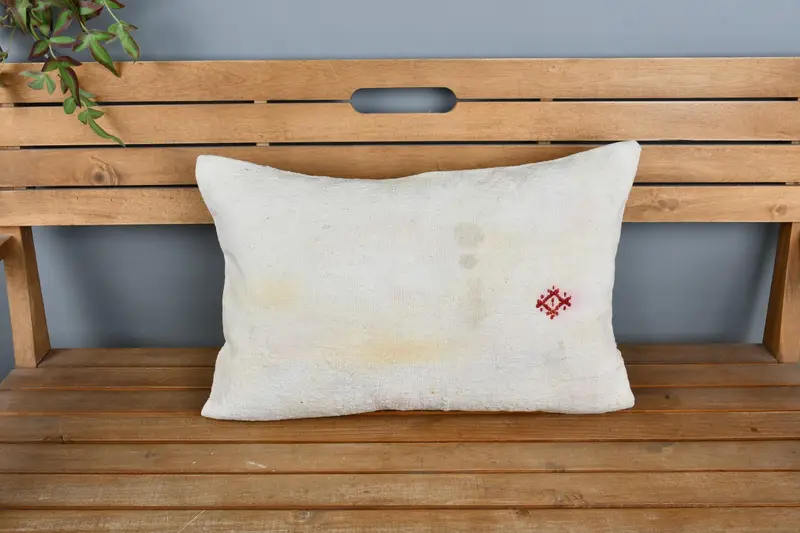 Retro Throw Pillow Sham, Kilim Cushion Sham, Cushion Cover, 16x24 Beige Cushion, Interior Designer Pillow, Throw Kilim Pillow - 6