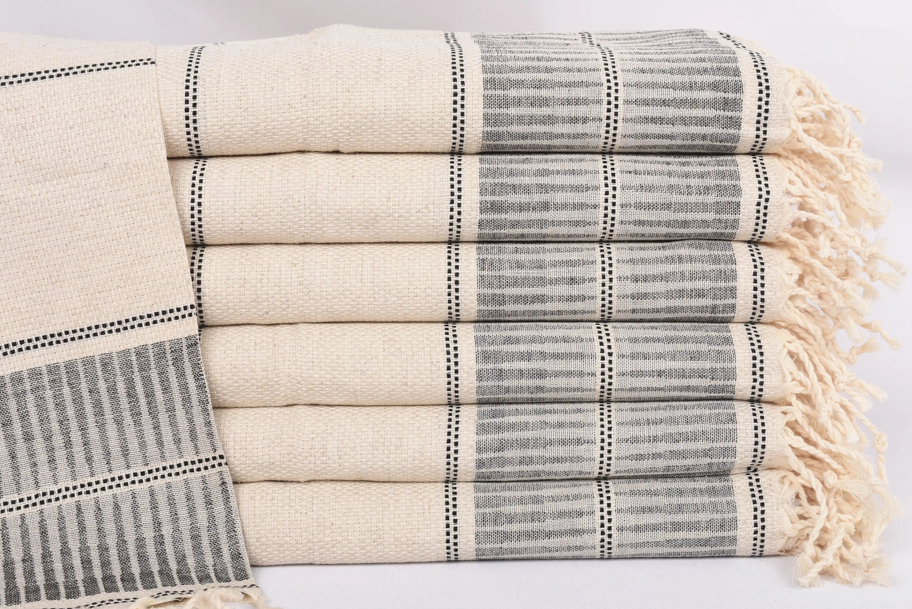 Custom Hand Towel Monogrammed Navy Striped Tea Towel, 40x20 Inches - 1