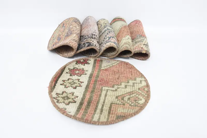 ボヘミアンレッド&ベージュサークルプレースマット、コットン&ウールキッチン装飾