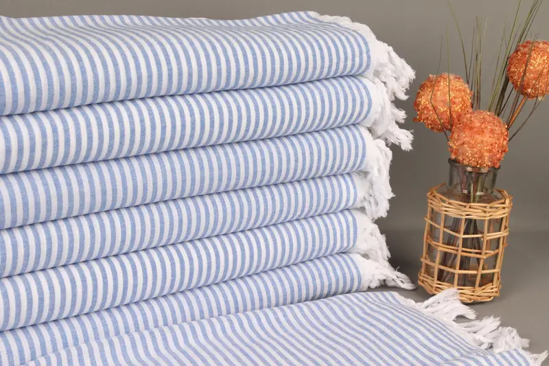 Personalized Beach Towel Turkish Sax Blue Striped, 40x63 Inches