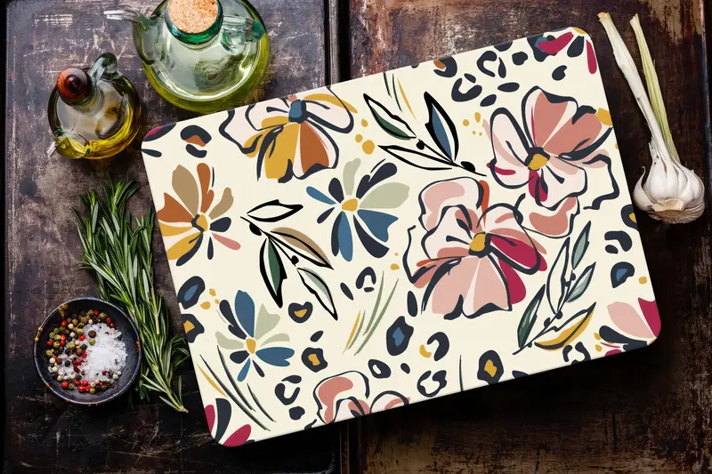 花柄ガラスまな板 強化 キッチンの必需品