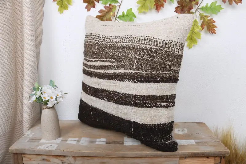 Turkish Pillow, Pillow Sham, Antique Pillows, Ottoman Pillow, Handwoven Pillow Sham, 20x20 White Pillow, Throw Kilim Pillow - 4