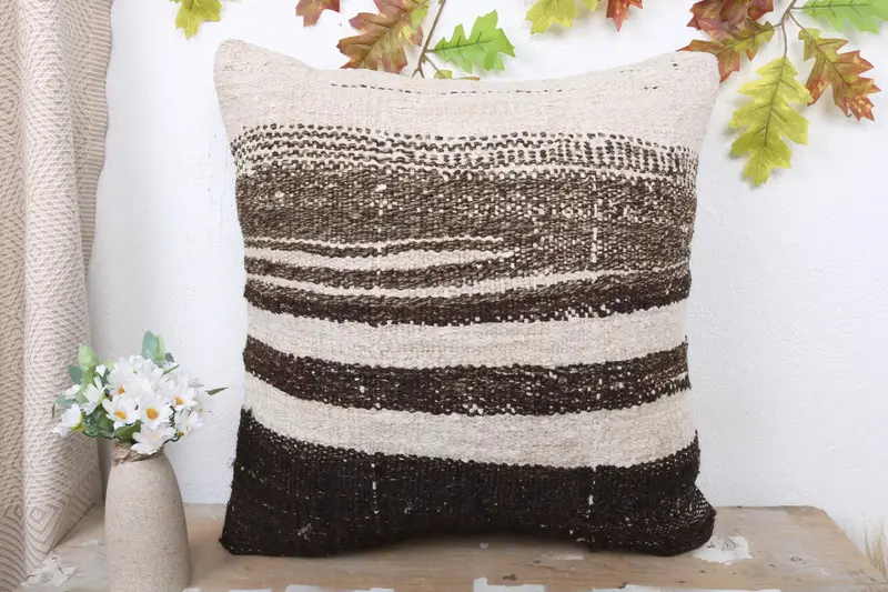 Turkish Pillow, Pillow Sham, Antique Pillows, Ottoman Pillow, Handwoven Pillow Sham, 20x20 White Pillow, Throw Kilim Pillow - 2