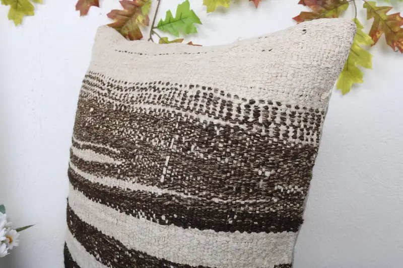 Turkish Pillow, Pillow Sham, Antique Pillows, Ottoman Pillow, Handwoven Pillow Sham, 20x20 White Pillow, Throw Kilim Pillow - 5