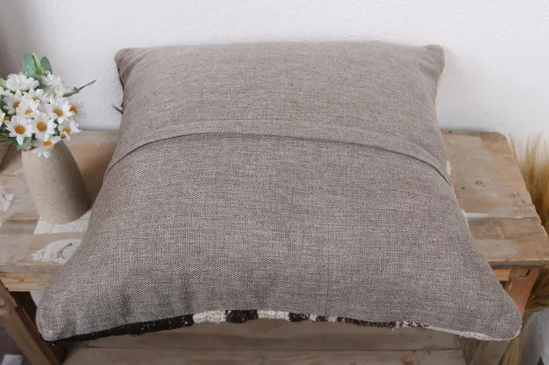 Turkish Pillow, Pillow Sham, Antique Pillows, Ottoman Pillow, Handwoven Pillow Sham, 20x20 White Pillow, Throw Kilim Pillow - 7
