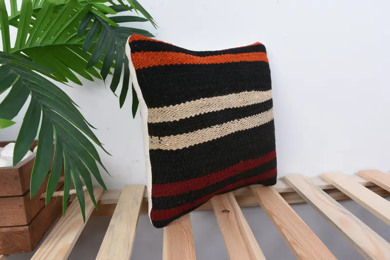12x12 Brown Cushion Cover, Pattern Throw Pillow Case, Home Decor Pillow, Cushion, Boho Throw Cushion Case, Gift Pillow, Ethnical Kilim Rug Pillow - 4