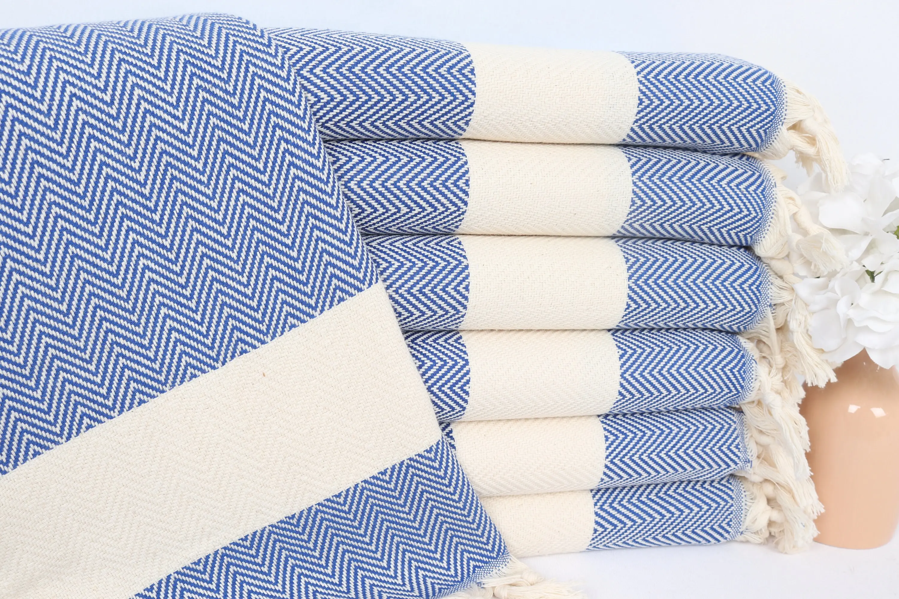 Herringbone Tea Towel Cotton Sax Blue, 18x36 Inches - 1