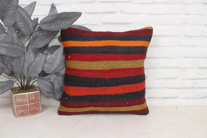 Handmade Kilim Cushion, Couch Pillow Sham, Cushion Cover, Boho Pillow, Nautical Throw Pillow Case, 16x16 Red Pillow Sham, Turkish Kilim Pillow - 1