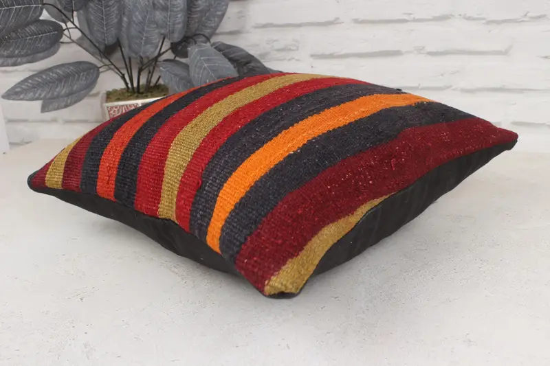 Handmade Kilim Cushion, Couch Pillow Sham, Cushion Cover, Boho Pillow, Nautical Throw Pillow Case, 16x16 Red Pillow Sham, Turkish Kilim Pillow - 6