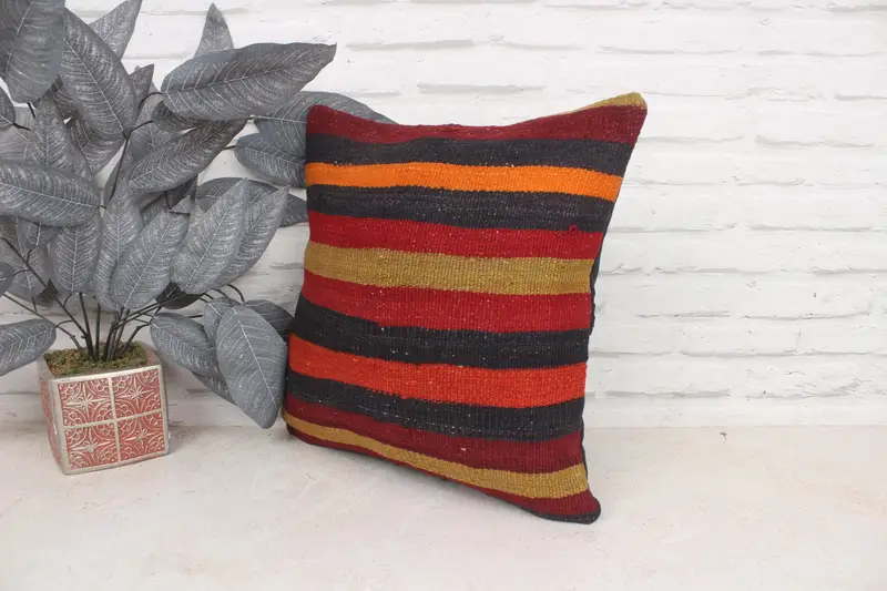 Handmade Kilim Cushion, Couch Pillow Sham, Cushion Cover, Boho Pillow, Nautical Throw Pillow Case, 16x16 Red Pillow Sham, Turkish Kilim Pillow - 4