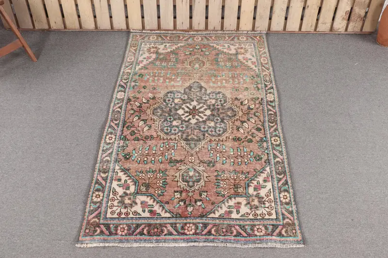 Alfombra de bronce hecha a mano, 3,2x4,9 pies con detalles en azul