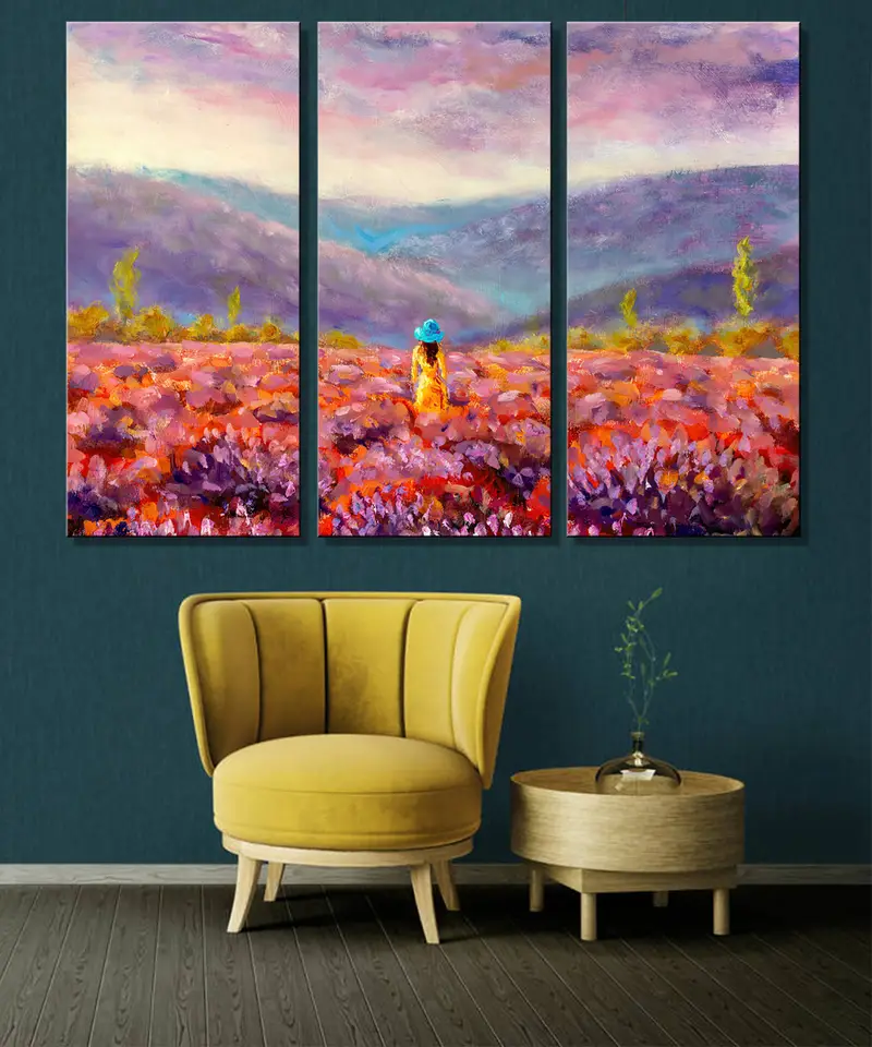 Woman In Fields Wall Art, Girl Room Wall Art, Coastal Wall Art, Living Room Wall Decor, Canvas Wall Art, Modern Wall Art, Birthday Gift, - 1