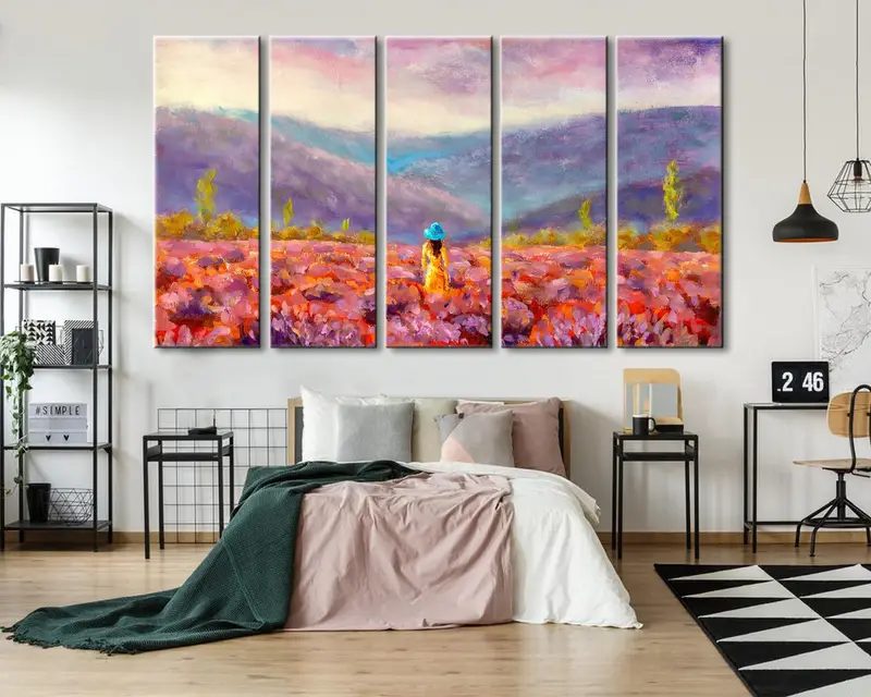 Woman In Fields Wall Art, Girl Room Wall Art, Coastal Wall Art, Living Room Wall Decor, Canvas Wall Art, Modern Wall Art, Birthday Gift, - 5