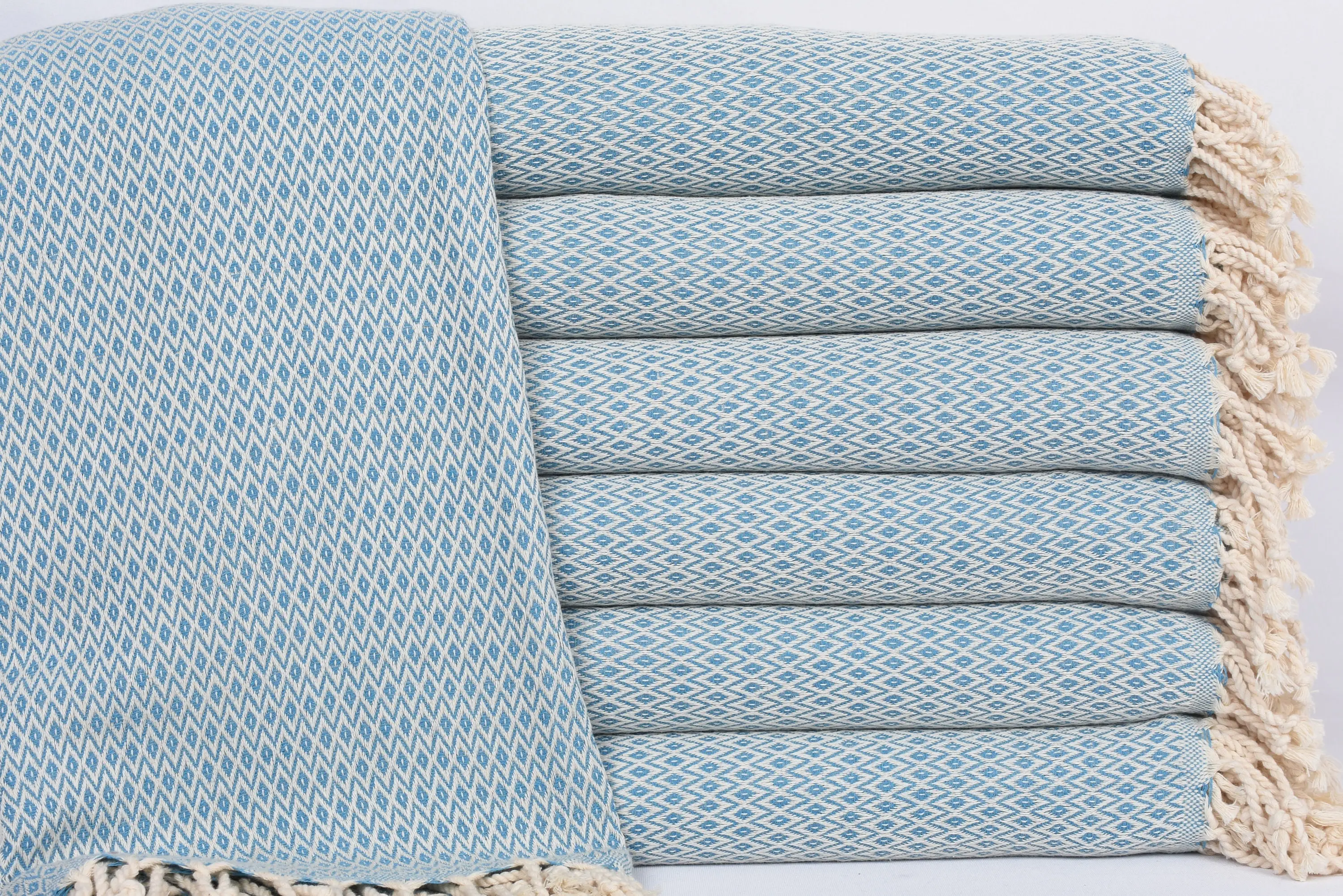 Bridesmaid Gift Organic Cotton Turquoise Diamond Towel, 70x40 Inches - 1