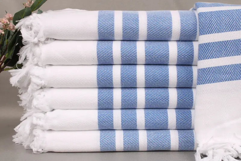 Personalized Turkish Beach Towel Sax Blue Chevron, 40x71 Inches