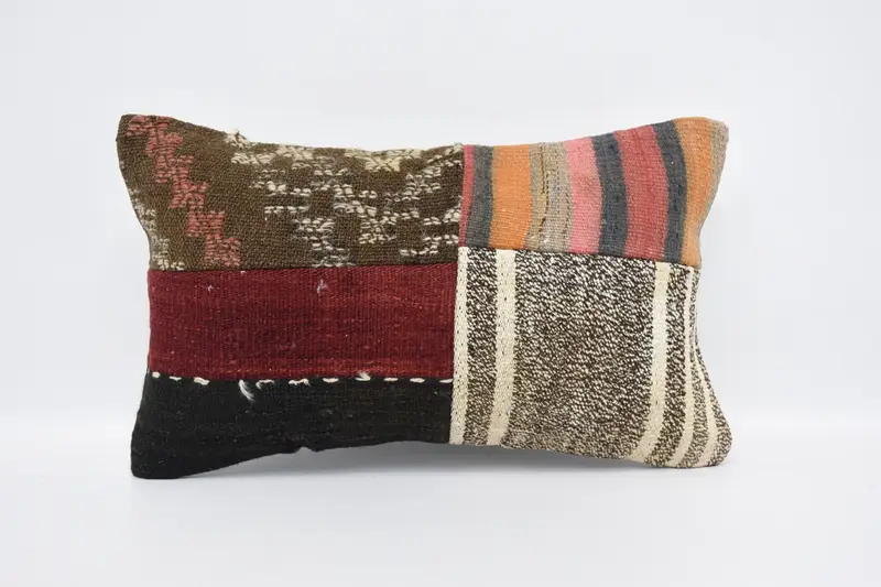 Handwoven Throw Pillowcase, Striped Red 12x20 inch Gift Euro Sham - 1