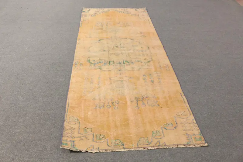 Gelber, grüner Blumenteppich, 3,5 x 8,2 Fuß, schickes Dekor