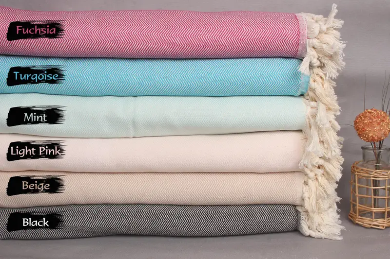 Bridal Shower Gift, 100x80 Cotton Herringbone Towel, Bedspread, Organic Throw, Christmas Gift Blanket, Turkish Towel Beach Blanket, Wedding Favors - 1