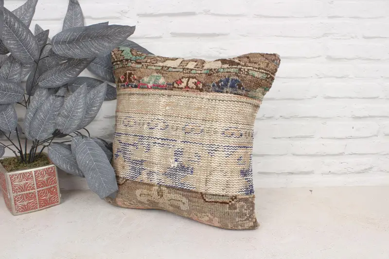 Rustic Cushion Case, Antique Pillows, Kilim Cushion Sham, 16x16 Blue Cushion Case, Pillow, Nautical Throw Cushion, Kilim Pillow Cover - 5
