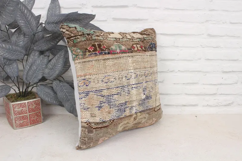 Rustic Cushion Case, Antique Pillows, Kilim Cushion Sham, 16x16 Blue Cushion Case, Pillow, Nautical Throw Cushion, Kilim Pillow Cover - 3
