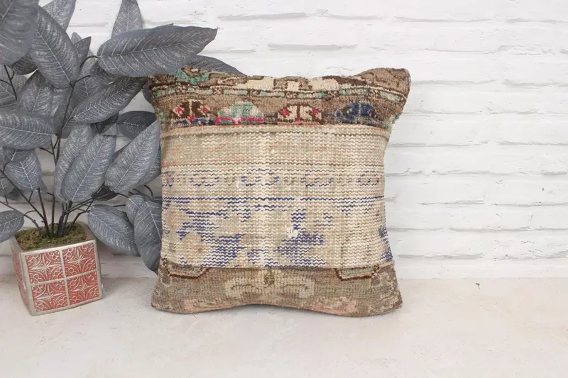 Rustic Cushion Case, Antique Pillows, Kilim Cushion Sham, 16x16 Blue Cushion Case, Pillow, Nautical Throw Cushion, Kilim Pillow Cover - 1