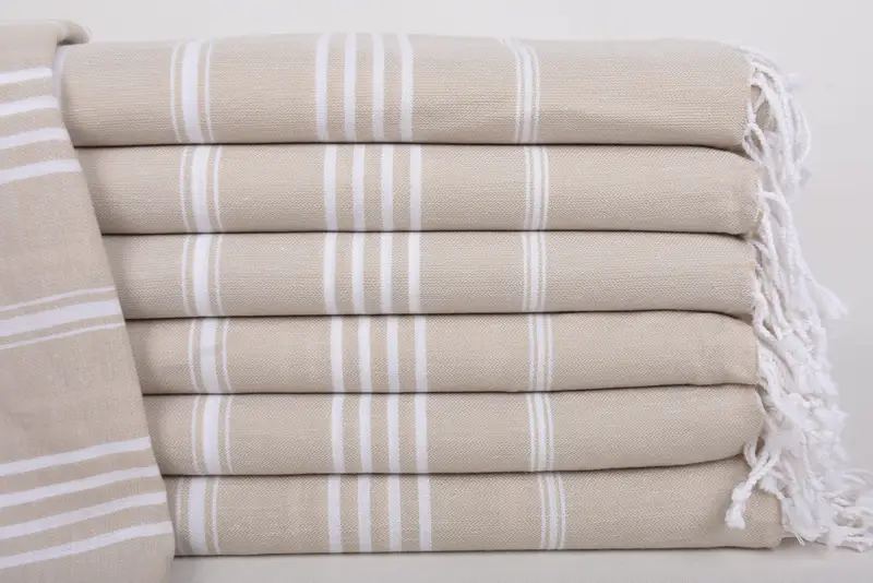 Beach Towel Personalized Turkish Cotton Beige Striped, 70x40 Inches