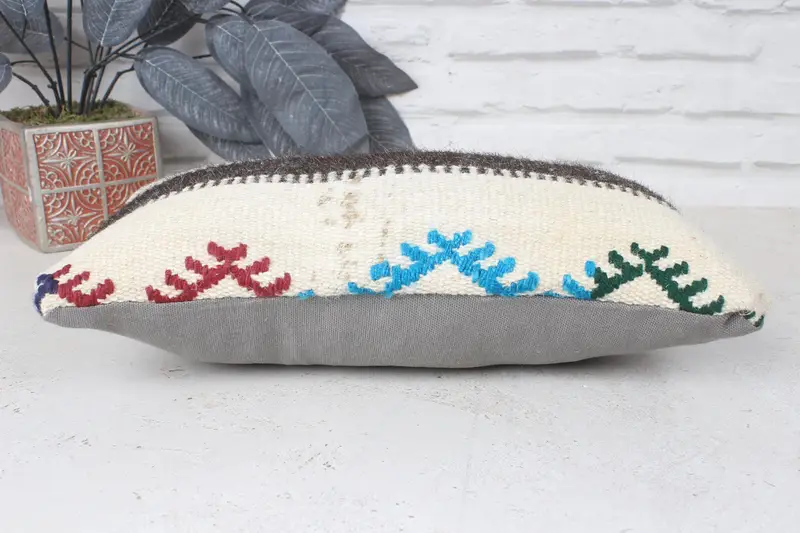 Pillow Case, 8x16 Beige Pillow, Ethnical Kilim Rug Pillow, Pillow for Sofa, Handwoven Pillow Cover Pillow, Kilim Cushion Sham - 5