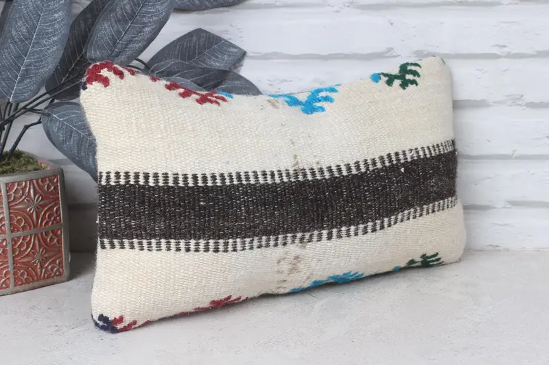 Pillow Case, 8x16 Beige Pillow, Ethnical Kilim Rug Pillow, Pillow for Sofa, Handwoven Pillow Cover Pillow, Kilim Cushion Sham - 4