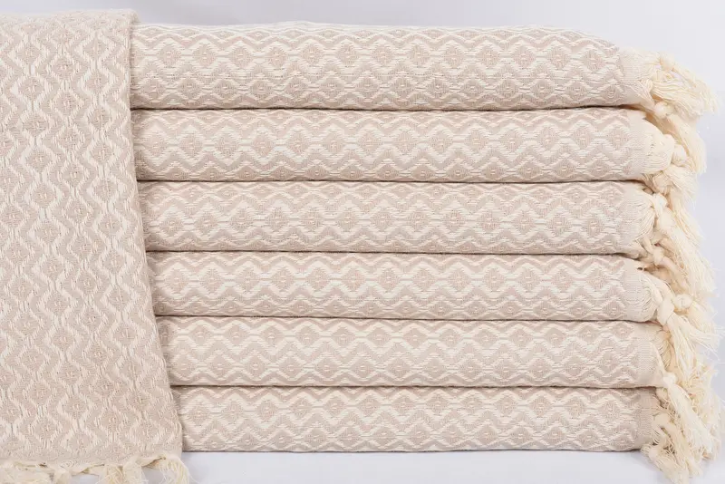 Light Beige Diamond Turkish Cotton Tea Towel, 36x18 Inches