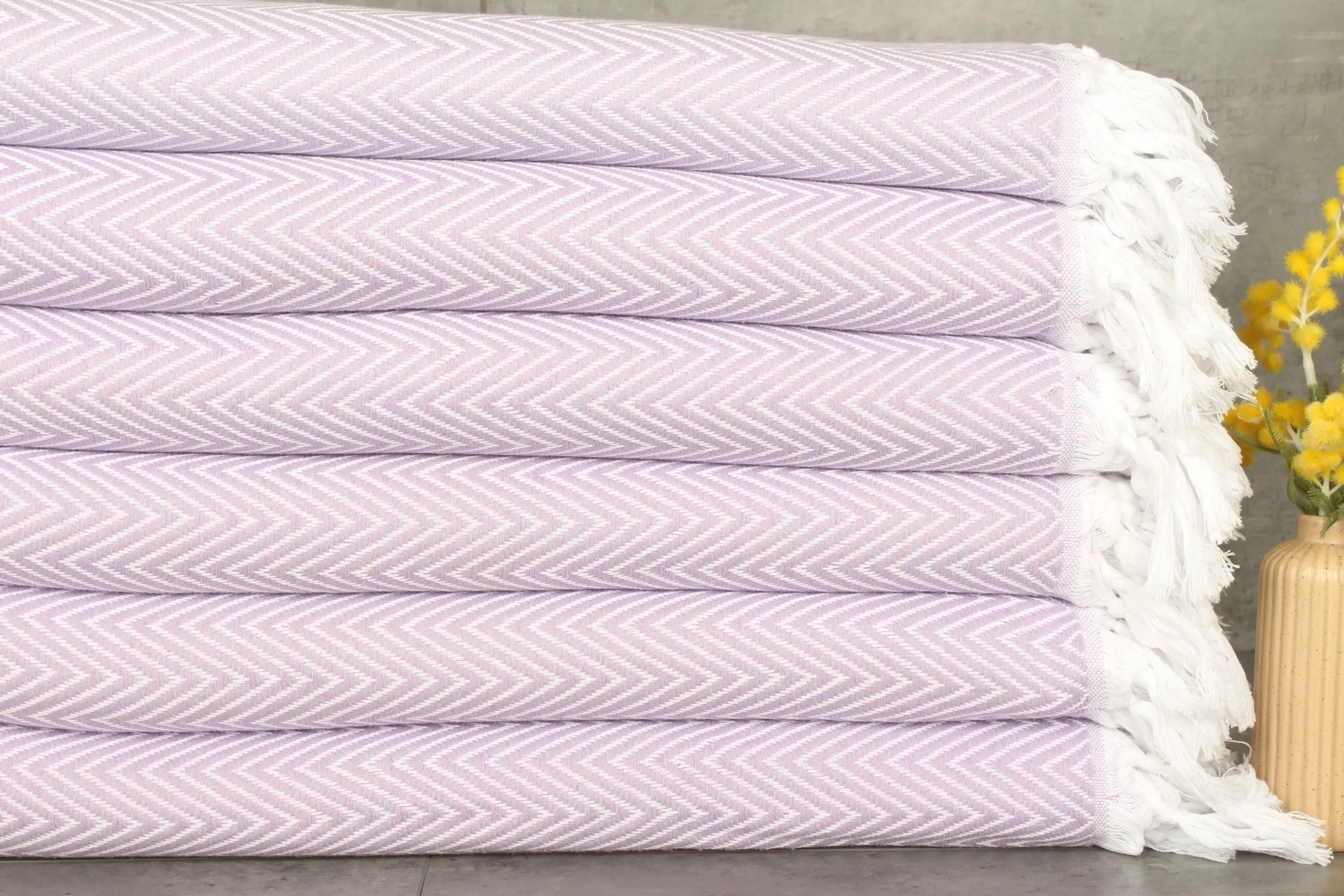 Chevron Throw Lilac Cotton 79x95 Inches, Bedspread, Recycled & Organic Cotton - 1