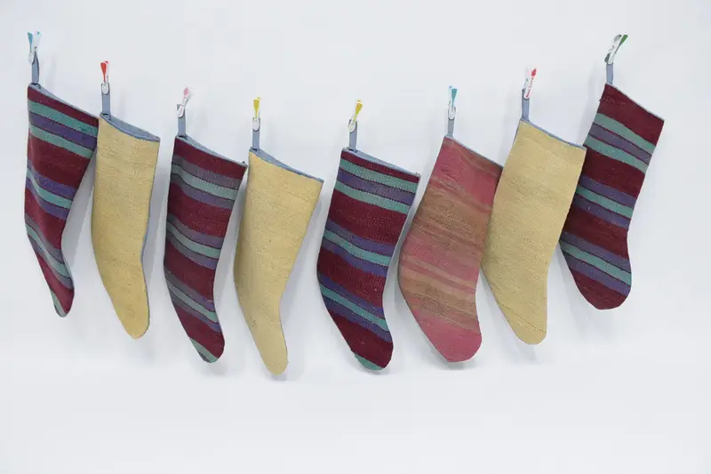 Beige Christmas Ornaments Stocking, 14 Inch Wide Holiday Stocking