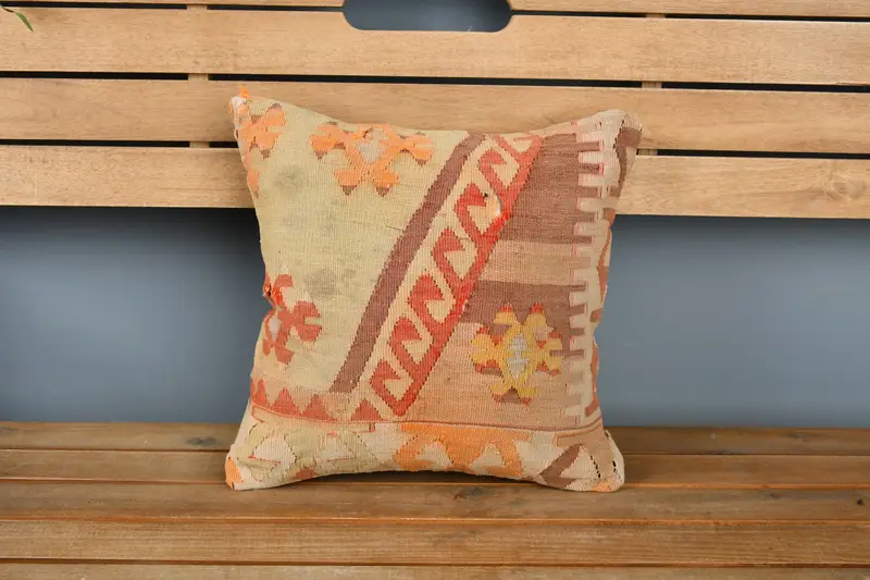 Pillow Sham, Boho Pillow, 14x14 Orange Pillow Cover, Farmhouse Cushion Cover, Pillow for Sofa, Boho Pillow Sham Cover - 6