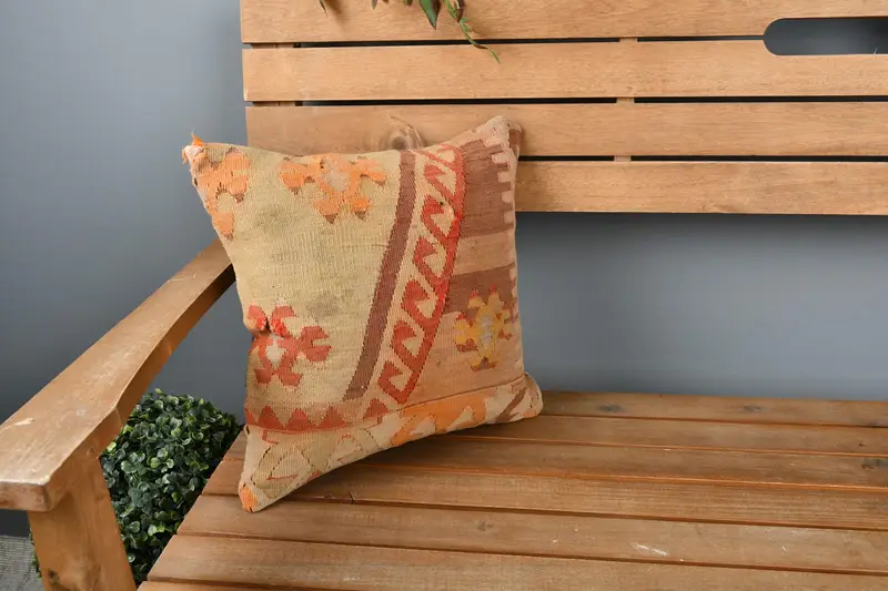 Pillow Sham, Boho Pillow, 14x14 Orange Pillow Cover, Farmhouse Cushion Cover, Pillow for Sofa, Boho Pillow Sham Cover - 1
