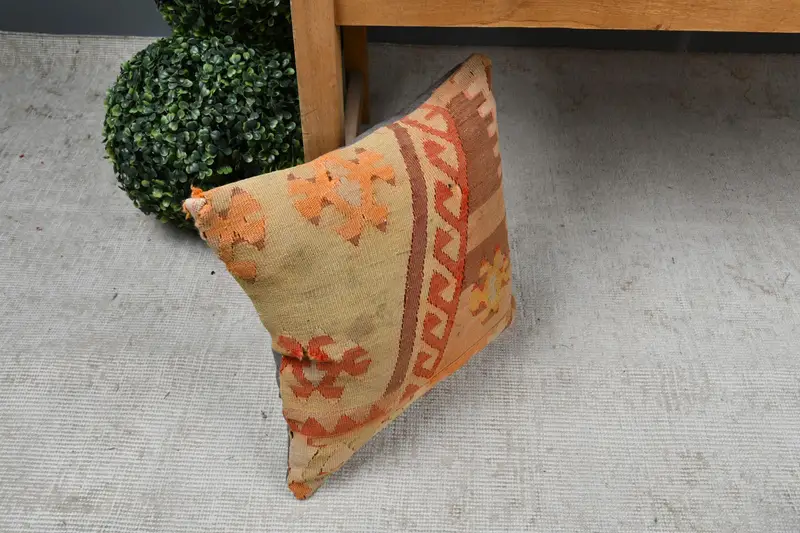 Pillow Sham, Boho Pillow, 14x14 Orange Pillow Cover, Farmhouse Cushion Cover, Pillow for Sofa, Boho Pillow Sham Cover - 7