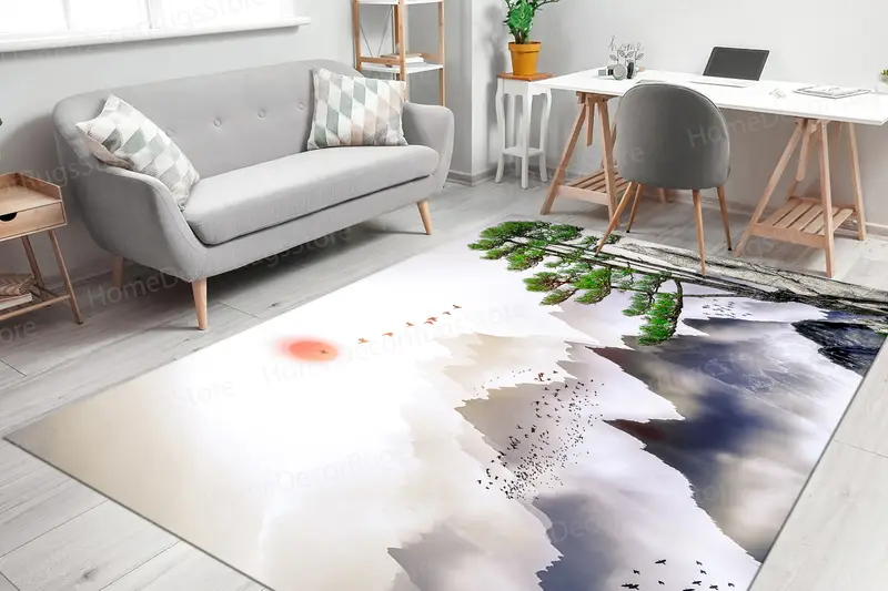 エレガントなプリントラグ：日本の山の風景デザイン