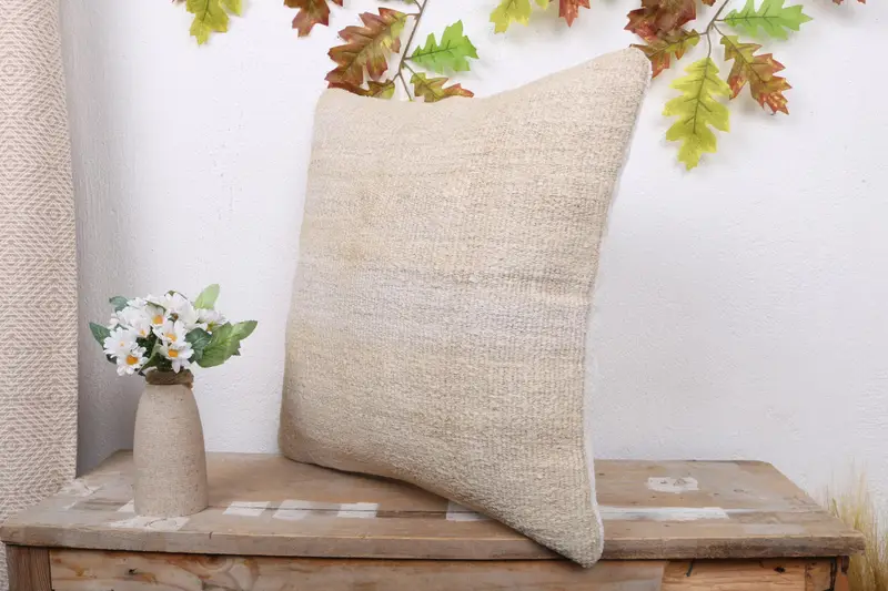 Turkish Pillow, Vintage Kilim Pillow, Living Room Throw Cushion Case, Pillow Case, Vintage Pillow, Sofa Pillow Sham, 18x18 Beige Cushion Cover - 4