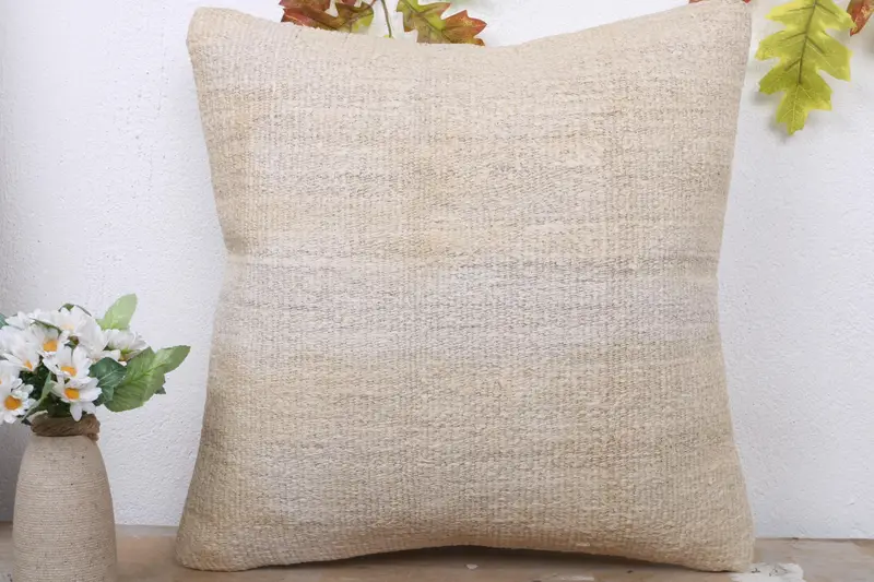 Turkish Pillow, Vintage Kilim Pillow, Living Room Throw Cushion Case, Pillow Case, Vintage Pillow, Sofa Pillow Sham, 18x18 Beige Cushion Cover - 2