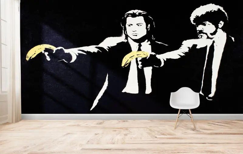 Baskılı Banksy Pulp Fiction Muz Silahı Graffiti Duvar Kağıdı