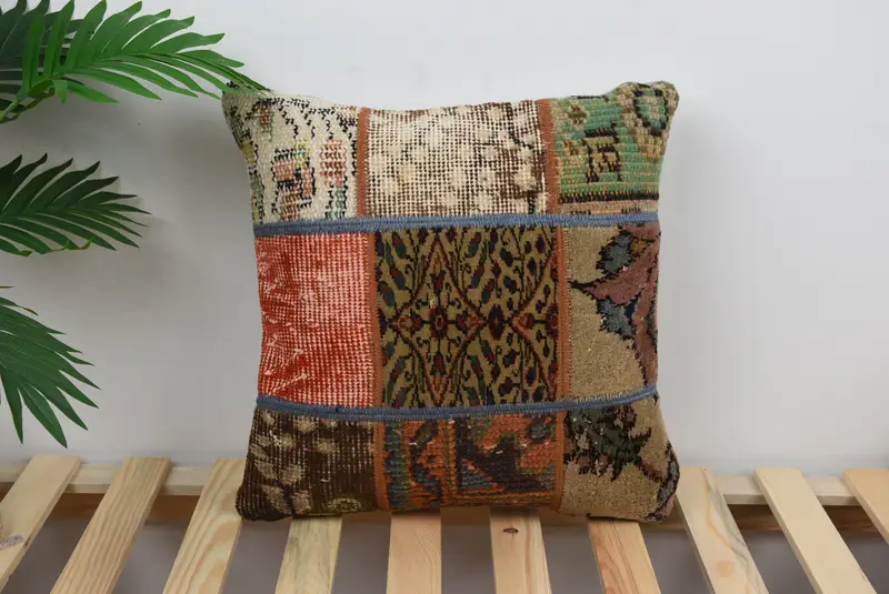 Armchair Pillow Case, Kilim Pillow Cover, Ethnical Kilim Rug Pillow, 16x16 Brown Pillow, Couch Cushion, Handmade Kilim Cushion, Cushion - 1