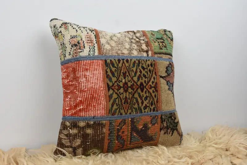 Armchair Pillow Case, Kilim Pillow Cover, Ethnical Kilim Rug Pillow, 16x16 Brown Pillow, Couch Cushion, Handmade Kilim Cushion, Cushion - 8